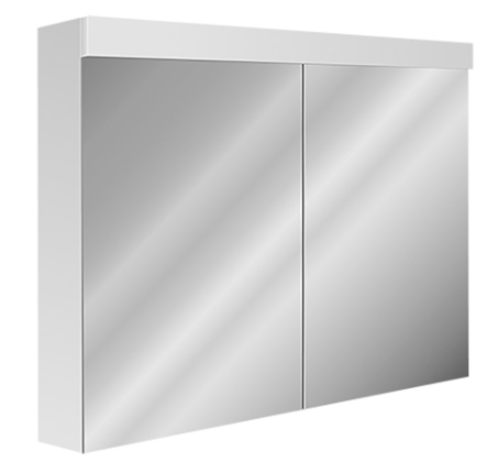 Armoire de toilette Avona Novo 80 x 71,2 x 13,4/14,2 cm profil en aluminium 2 portes à double miroir 1 prise double en haut changeable, LED 20 W Lumen en haut 2475, IP24, couleur lum. blanc chaud 3000K, classe énergétique D, blanc