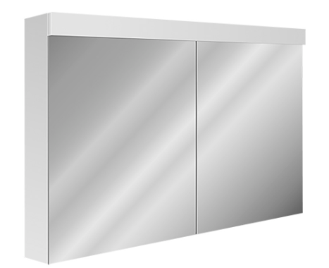 Armoire de toilette Avona Novo 120 x 71,2 x 13,4/14,2 cm profil en aluminium 2 portes à double miroir 1 prise double en haut changeable, LED 28 W Lumen en haut 3980, IP24, couleur lum. blanc chaud 3000K, classe énergétique D, blanc