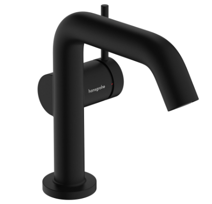 Mélangeur de lavabo TECTURIS S 110 Fine S 130 mm, goulot fixe hauteur d'écoulement 112 mm EcoSmart+, CoolStart - eau froide par position de levier au milieu, sans garniture d'écoulement, débit 4 l/min, noir mat