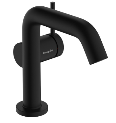 Mélangeur de lavabo TECTURIS S 110 Fine S 130 mm, goulot fixe hauteur d'écoulement 112 mm EcoSmart+, CoolStart - eau froide par position de levier au milieu, avec vidage excentrique, débit 4 l/min, noir mat