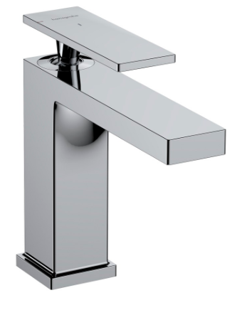 Mélangeur de lavabo TECTURIS E 110, S 144 mm, goulot fixe hauteur d'écoulement 117 mm EcoSmart+, CoolStart - eau froide par position de levier au milieu, sans garniture d'écoulement, débit 4 l/min, chromé