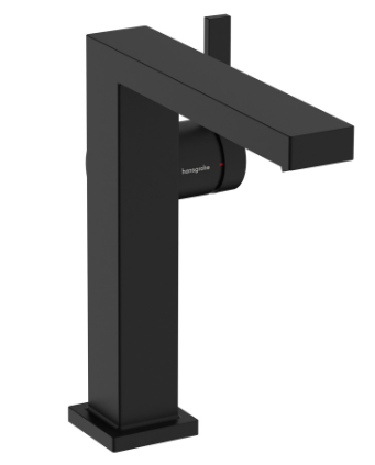 Mélangeur de lavabo TECTURIS E 150 Fine S 157 mm, goulot fixe hauteur d'écoulement 173 mm EcoSmart+, CoolStart - eau froide par position de levier au milieu, sans garniture d'écoulement, débit 4 l/min, noir mat