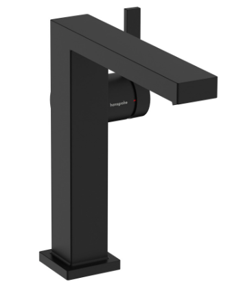 Mélangeur de lavabo TECTURIS E 150 Fine S 157 mm, goulot fixe hauteur d'écoulement 173 mm EcoSmart+, CoolStart - eau froide par position de levier au milieu, avec vidage Push-Open, débit 4 l/min, noir mat