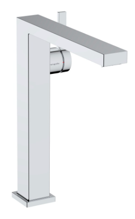 Mélangeur de lavabo TECTURIS E 240 Fine S 197 mm, goulot fixe hauteur d'écoulement 243 mm EcoSmart+, CoolStart - eau froide par position de levier au milieu, sans garniture d'écoulement, débit 4 l/min, chromé