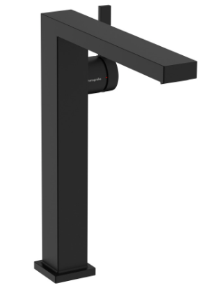 Mélangeur de lavabo TECTURIS E 240 Fine S 197 mm, goulot fixe hauteur d'écoulement 243 mm EcoSmart+, CoolStart - eau froide par position de levier au milieu, avec vidage Push-Open, débit 4 l/min, noir mat