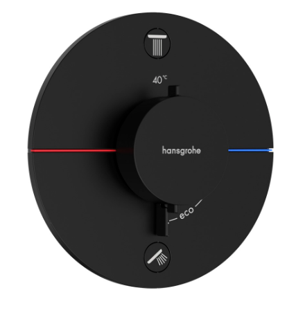 Thermostat SHOWERSELECT COMFORT S UP set de montage final D 15,5 cm, pour commander 2 fonctions, robinet Start/Stop, bouton Select débit 22,1 l/min, sans corps à encastrer 757 049, noir mat