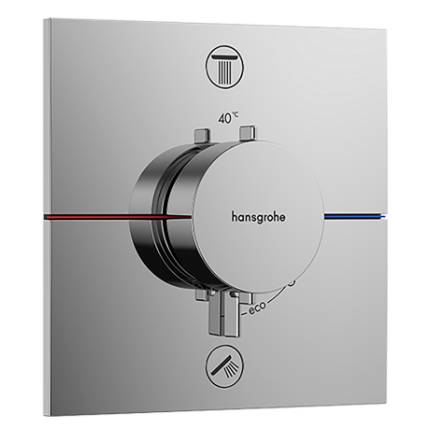 Thermostat SHOWERSELECT COMFORT E UP set de montage final 15,5 x 15,5 cm, pour commander 2 fonctions, robinet Start/Stop, bouton Select débit 22,1 l/min, sans corps à encastrer 757 049, chromé