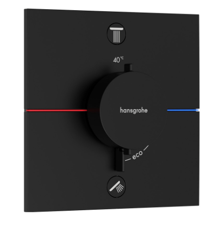 Thermostat SHOWERSELECT COMFORT E UP set de montage final 15,5 x 15,5 cm, pour commander 2 fonctions, robinet Start/Stop, bouton Select débit 22,1 l/min, sans corps à encastrer 757 049, noir mat