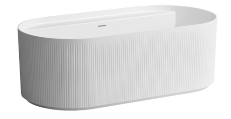 Baignoire Sonar 160 x 81,5 x 46 cm avec texture, pose libre, sans trous de forages pour mélangeur de bain y compris raccord pour écoulement flexible 1m H294439, Marbond, blanc