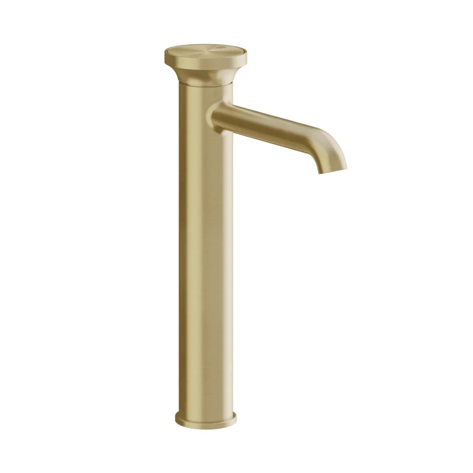 Mitigeur lavabo ORIGINI réhaussé S 164 mm H jusqu'à l'aérateur 244 mm sans vidage avec flexibles de raccordement. Insert en finition inclus. Combiner avec insert 66600, 727 Brass Brushed PVD