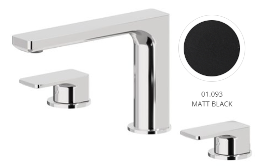Mélangeur de lavabo à 3 trous B-EASY S 165 mm sans vidage, débit 5 l/min, noir mat
