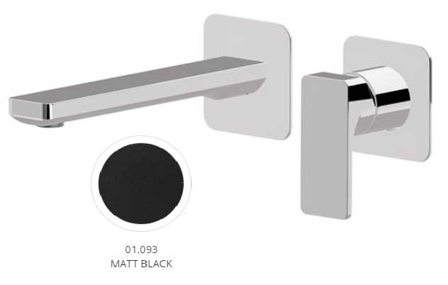 Mélangeur de lavabo mural B-EASY, S 190 mm, écartement entre poignée et bec 120 mm, raccords 1/2", sans corps à encastrer 27852, débit 5 l/min, noir mat