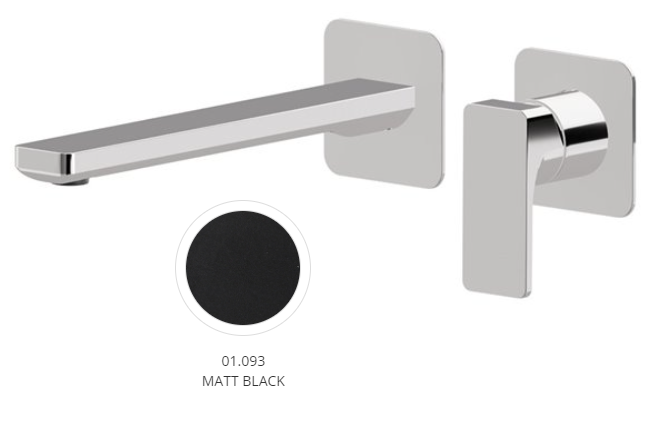 Mélangeur de lavabo mural B-EASY, S 230 mm, écartement entre poignée et bec 120 mm, raccords 1/2", sans corps à encastrer 27852, débit 5 l/min, noir mat