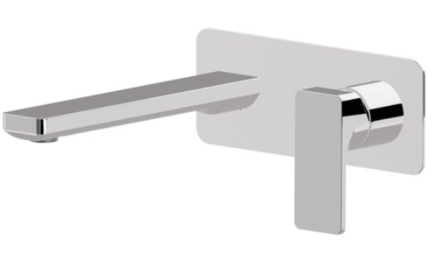 Mélangeur de lavabo mural B-EASY, S 190 mm, écartement entre poignée et bec 120 mm, avec plaque rectangulaire 195x75 mm, raccords 1/2", sans corps à encastrer 27852, débit 5 l/min, chromé