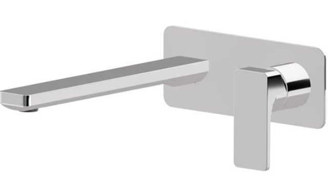 Mélangeur de lavabo mural B-EASY, S 230 mm, écartement entre poignée et bec 120 mm, avec plaque rectangulaire 195x75 mm, raccords 1/2", sans corps à encastrer 27852, débit 5 l/min, chromé
