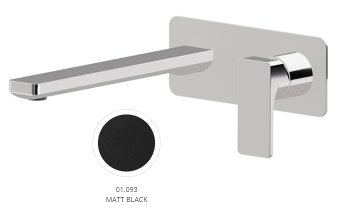 Mélangeur de lavabo mural B-EASY, S 230 mm, écartement entre poignée et bec 120 mm, avec plaque rectangulaire 195x75 mm, raccords 1/2", sans corps à encastrer 27852, débit 5 l/min, noir mat