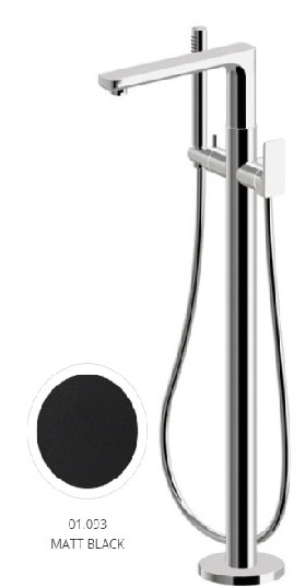Partie apparente pour mitigeur bain-douche sur pied B-EASY hauteur saillie 818 mm avec douchette et flexible, débit 5 l/min, sans corps à encastrer Nr. 27819, noir mat