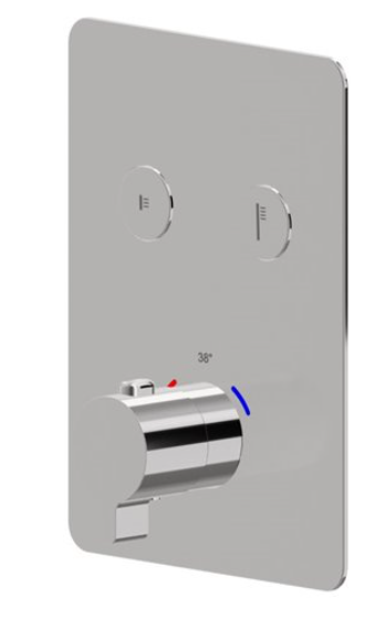 Robinet de douche THERMO EASY UP, thermostat, set de montage final, 19 x14 cm, poussoirs pour commander 2 fonctions, sans corps à encastrer Nr. 27751, débits selon tête de douche et pomme de douche, groupe acoustique NT, chromé