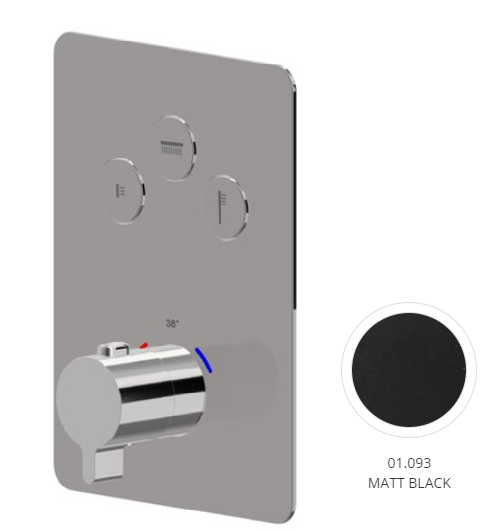 Robinet de douche THERMO EASY UP, thermostat, set de montage final, 19 x14 cm, poussoirs pour commander 3 fonctions, sans corps à encastrer Nr. 27752, groupe acoustique NT, noir mat