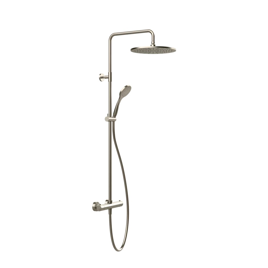 Colonne de douche EMPORIO SHOWER thermostatique, EC 150, raccords excentrique 1/2"x1/2", douche de pluie diam. 300mm, inverseur automatique, support orientable sur barre de douche, flexible 150 cm et douchette à main diam. 100 mm anticalcaire, groupe acoustique II, débit 12 l/min, 149 Finox