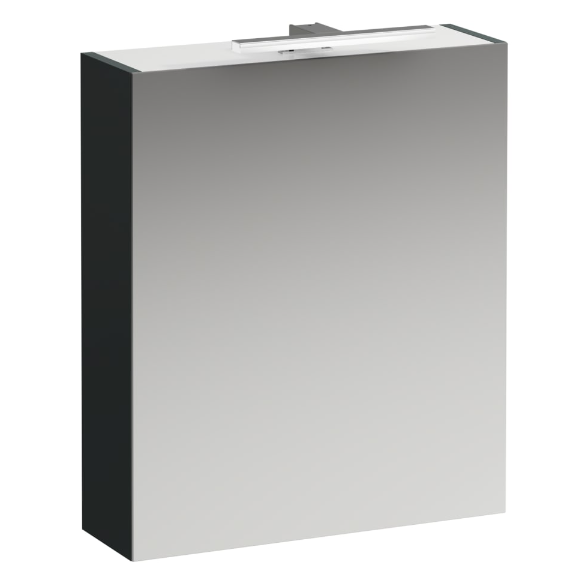 Armoire de toilette Base LED standard 60,0 x 70,0 x 18,5 cm 1 porte à double miroir charnière à droite éclairage LED 4000 Kelvin 1x 7 W, IP44, Gris