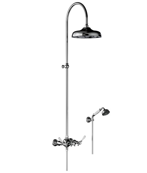 Julia Victoria mélangeur de douche murale complet, entraxe de 175mm+-30mm, douche sur colonne réglable en hauteur de 70 à 108 cm, douche de tête diam. 270 mm anti-calcaire + douchette à main + flexible + crochet support de douchette à main, coloris chromée