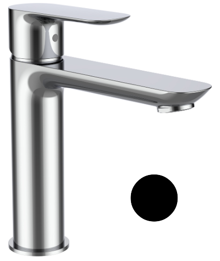 Mélangeur de lavabo SQUARE S 130 mm, goulot fixe Ecototal+, eau froide par position du levier au milieu avec vidage 2 en 1 "Clic Clac" et "ouvert", débit 9 l/min., groupe acoustique II, classe d'énergie A, PVD noir mat