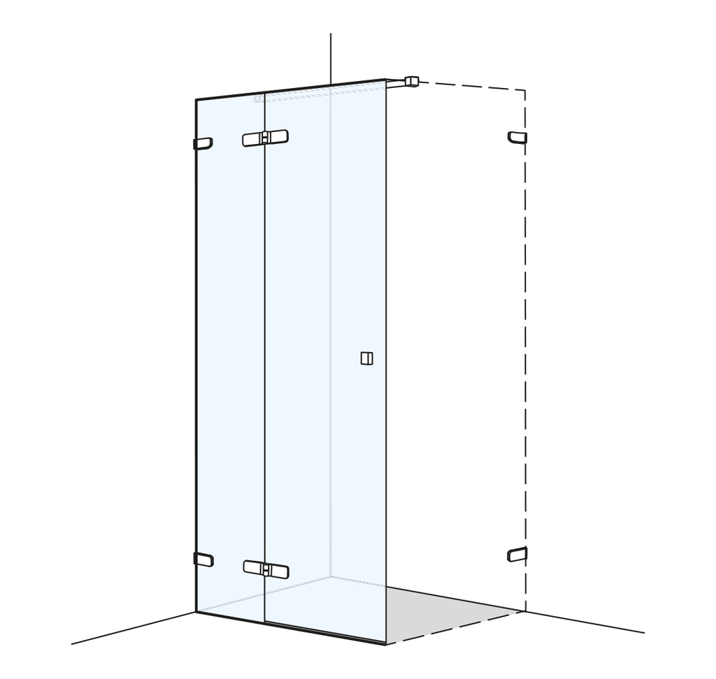 Porte pivotante S505PLUS pour cloison latérale 100.1-140 cm, H 200 cm sans cadre, avec partie fixe à gauche porte charnière à gauche MESURES EXACTES SELON PRISE DE MESURE, standard, VERRE EXTRA BLANC