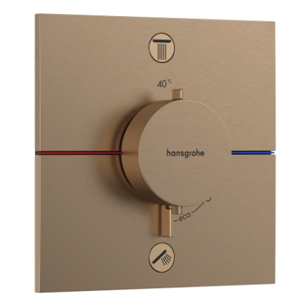 Thermostat SHOWERSELECT COMFORT E UP set de montage final 15,5 x 15,5 cm, pour commander 2 fonctions, robinet Start/Stop, bouton Select débit 22,1 l/min, sans corps à encastrer 757 049, bronze brossé