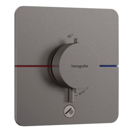 Thermostat SHOWERSELECT COMFORT Q UP set de montage final 15,5 x 15,5 cm, pour commander 1 fonction et une sortie supplémentaire, robinet Start/Stop, bouton Select débit 32,8 l/min, sans corps à encastrer 757 049, noir-chromé brossé