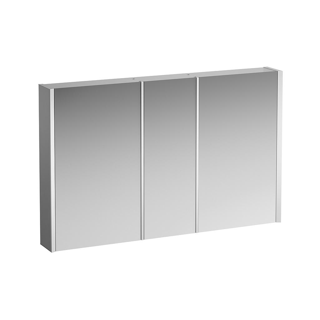 Armoire de toilette FRAME 25 LED 120,0 x 75,0 x 15,0 cm 3 portes à double miroir 2 prises, éclairage d'ambiance en bas, éclairage LED vertical 4000 Kelvin, 2x 14 W, IP44, miroir