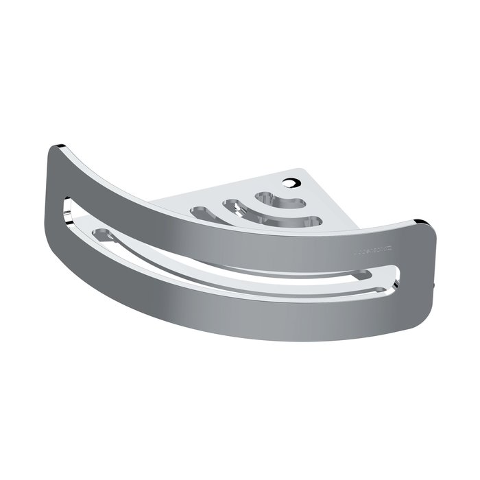 Corbeille de douche, modèle d'angle fixation cachée, hauteur 6 cm 17 x 17 cm, avec bride pour coller ou visser, chromé