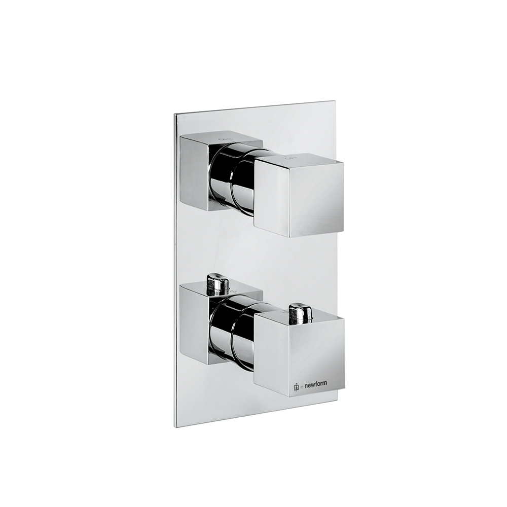 Mélangeur de douche thermostatique ERGO-Q, set montage final, avec une poignée pour le contrôle de la température et une poignée avec régulateur de débit, sans corps à encastrer, chromé