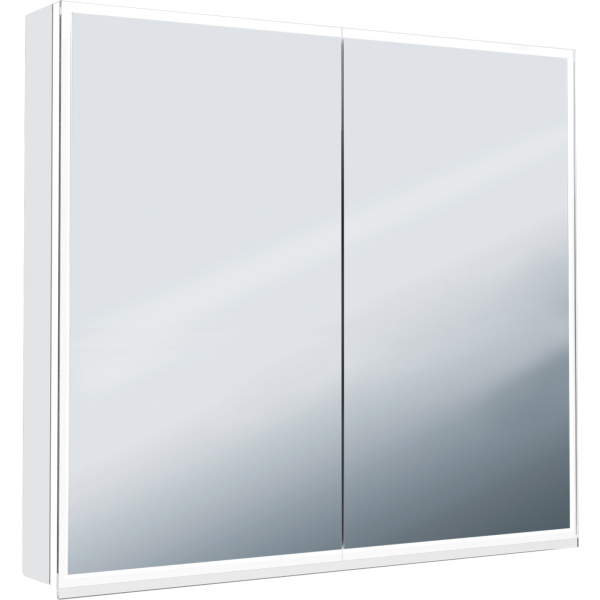 Armoire de toilette ILLUMINATO 80 x 71,5 x 12,5 cm profil en aluminium, 2 prises à double-prises, 2 portes à double miroir (40/40), éclairage LED 4640 Lumen, réglable, IP24, 3000K, blanc