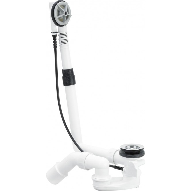 Vidage de baignoire MULTIPLEX vidage excentrique 1 1/2" siphon, câble 54 cm aw 10-26 cm, hauteur 18-40 cm coude d'écoulement 40/50 mm pour baignoires normales capacité d'écoulement 52,2 l/min rétrocompatible