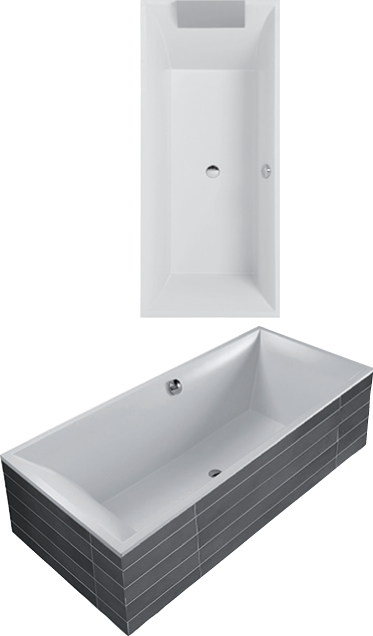 Baignoire SQUARO SLIM LINE 179,4 x 79,4 x 50 cm coulée minérale Quaryl, standard, blanc