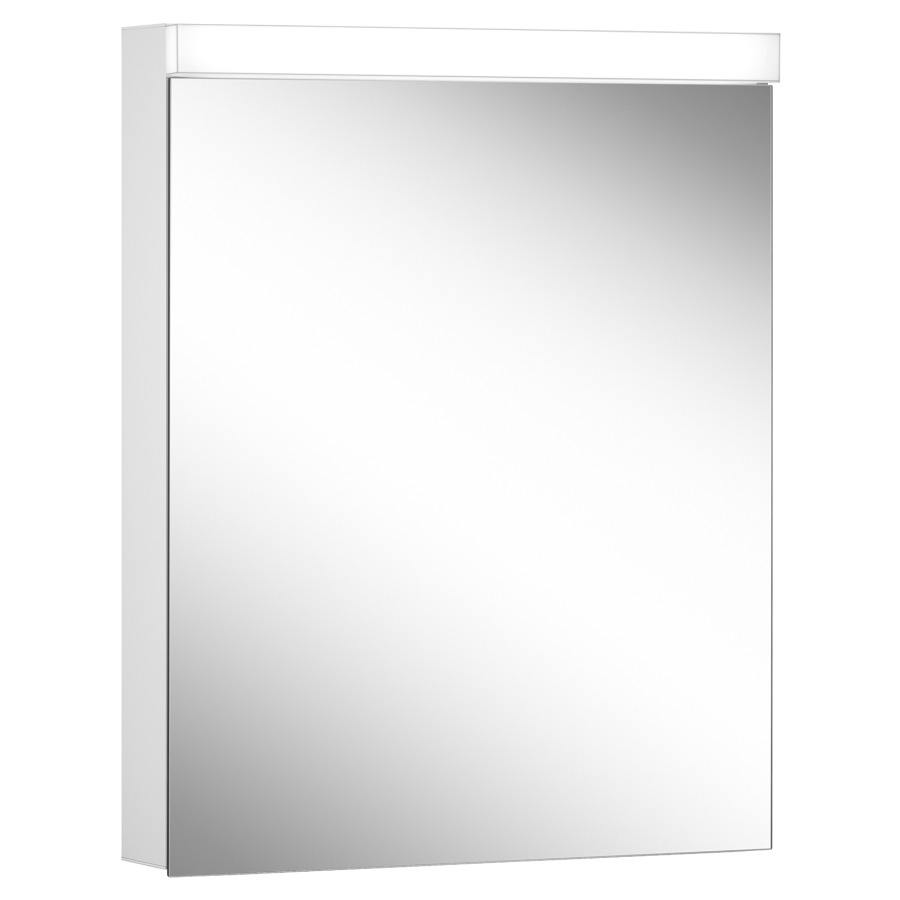 Armoire de toilette LOW basic LED (anc. LOWLINE LED), LOB 60/1/LED profil en aluminium 60 x 70/74,8 x 12 cm pour montage AP ou UP prise double en haut à droite ou à gauche, porte à double miroir charnières à droite ou à gauche, LED 15W, IP44, couleur lum. blanc froid 4000K, éclairage variable, blanc