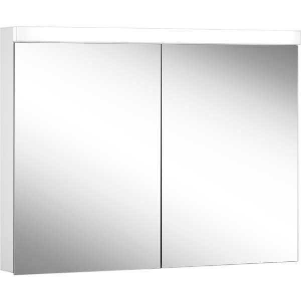 Armoire de toilette LOWLINE PLUS LED, LOP 100/2/LED profil en aluminium 100 x 70/74,8 x 12 cm pour montage AP ou UP prises double en bas à gauche et à droite sur le profil latéral, 2 portes à double miroir, LED 2 x 21w, dessus et dessous séparément commutable et dimmable, IP44, couleur lum. blanc froid 4000K, blanc