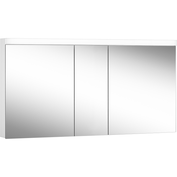 Armoire de toilette LOWLINE PLUS LED, LOP 150/3/LED profil en aluminium 150 x 70/74,8 x 12 cm pour montage AP ou UP prises double à la partition en bas, 3 portes à double miroir (60/30/60), LED 2 x 32W dessus et dessous séparément commutable et dimmable, IP44, couleur lum. blanc froid 4000K, blanc