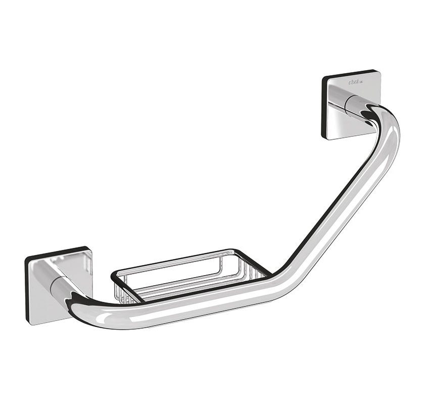 Barre d'appui FORUM QUADRA coudée 43 x 12 x 22 cm, savonnière à barrettes, réversible G/D, chromé