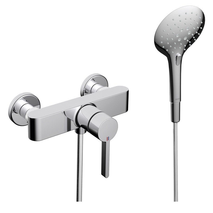 Mélangeur de douche BEVO E 153 mm, raccords d'arrêt 1/2" x 1/2", avec douchette et flexible 180 cm, groupe acoustique NT, chromeline