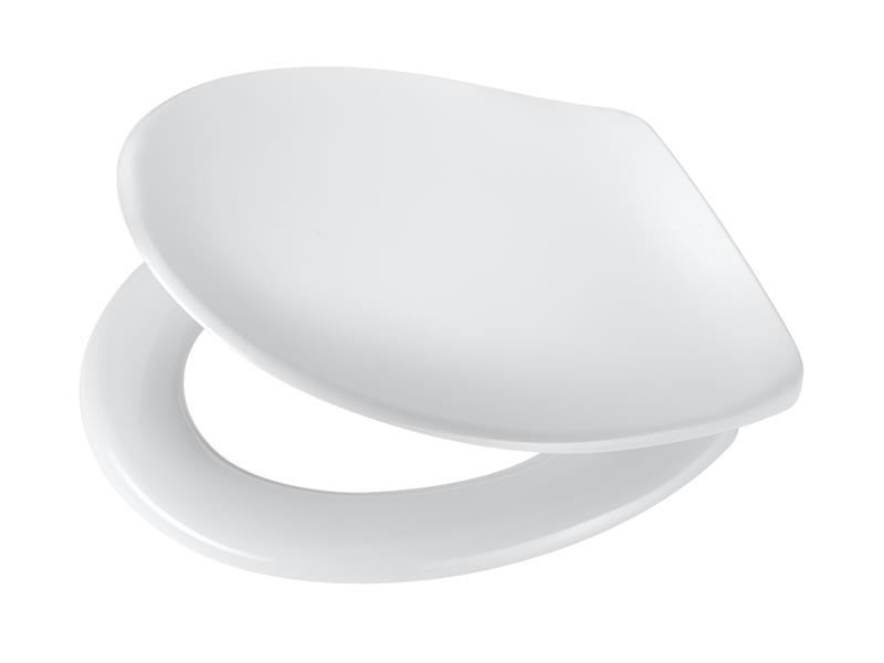 Siège de WC DIJON, abaissement automatique, 41.5 - 46.5 X 37.8 cm, charnières acier inox, duroplast, blanc