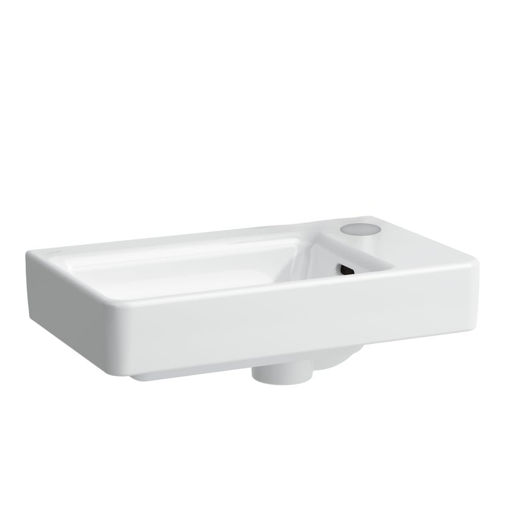 Lave-mains PRO S 48 x 28 cm, céramique, 1 trou à droite, standard, blanc / Attention modèle robinetterie problématique du levier - butée contre le mur