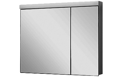 Armoire de toilette DUPLEX NEW LED, 90 x 75,5 x 12,5 cm profil en aluminium, prise double, 2 portes à doubles miroir (60/30) éclairage LED 3000 Lumen, IP24, réglable(Dali), 3000K, blanc