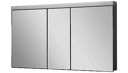 Armoire de toilette DUPLEX NEW LED, 130 x 75,5 x 12,5 cm profil en aluminium, 2 prises doubles, 3 portes à doubles miroir (50/30/50) éclairage LED 4050 Lumen, IP24, réglable(Dali), 3000K, blanc