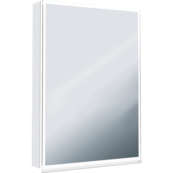 Armoire de toilette ILLUMINATO 50 x 71,5 x 12,5 cm profil en aluminium, 1 prise à double-prises, 1 porte à double miroir charnières à gauche éclairage LED, 3680 Lumen réglable, IP24, 4000K, blanc