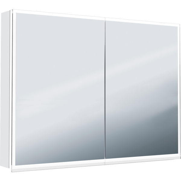 Armoire de toilette ILLUMINATO 100 x 71,5 x 12,5 cm profil en aluminium, 2 prises à double-prises, 2 portes à double miroir (50/50), éclairage LED5280 Lumen, réglable, IP24, 4000K, blanc