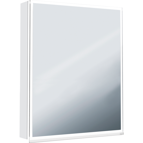 Armoire de toilette ILLUMINATO 60 x 71,5 x 12,5 cm profil en aluminium, 1 prise à double-prises, 1 porte à double miroir charnières à gauche éclairage LED, 3000 Lumen réglable, IP24 , 3000K, blanc