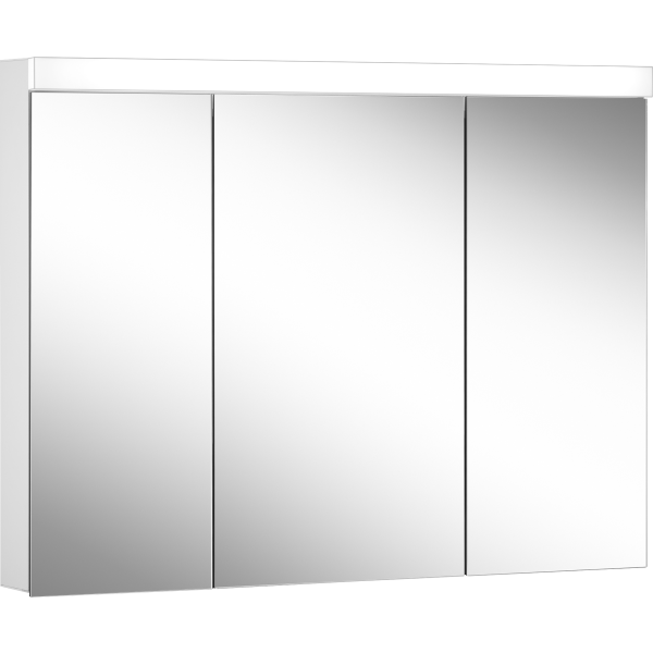 Armoire de toilette LOWLINE PLUS LED, LOP 100/3/LED profil en aluminium 100 x 70/74,8 x 12 cm pour montage AP ou UP prises double à la partition en bas, 3 portes à double miroir (30/40/30), LED 2 x 21W dessus et dessous séparément commutable et dimmable, IP44, couleur lum. blanc froid 4000K, blanc