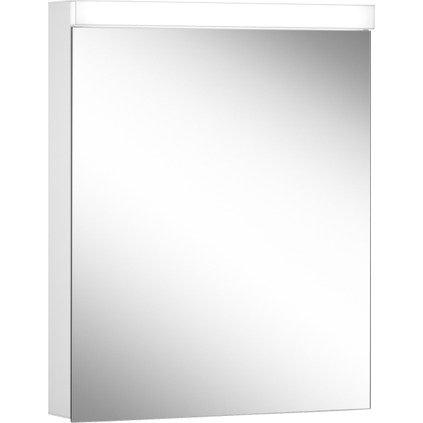 Armoire de toilette LOWLINE PLUS LED, LOP 60/1/LED/L profil en aluminium 60 x 70/74,8 x 12 cm pour montage AP ou UP prise double en bas à gauche sur le profil latéral, porte à double miroir charnières à gauche LED 2 x 12W, dessus et dessous séparément commutable et dimmable, IP44, couleur lum. blanc chaud 3000K, blanc